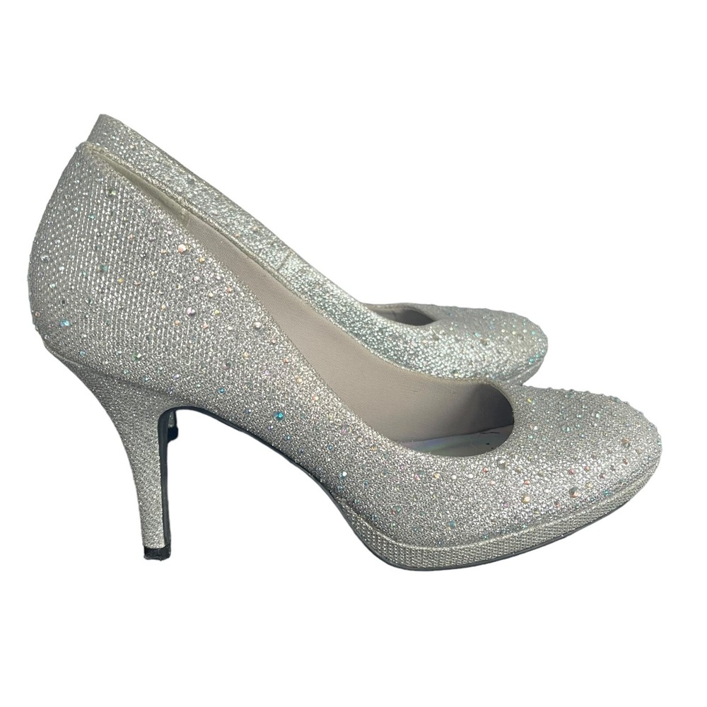 Hot Tomato Silver Glitter Rhinestone‎ Platform Heels Women's Size 8.5 M